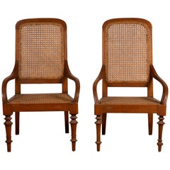 Pair of Dutch Colonial Javanese Armchairs with Woven Rattan Seats and Backs