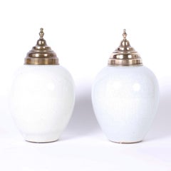 Pair of Dutch Colonial Porcelain Tobacco Jars, Titled Varinas and Martiniek