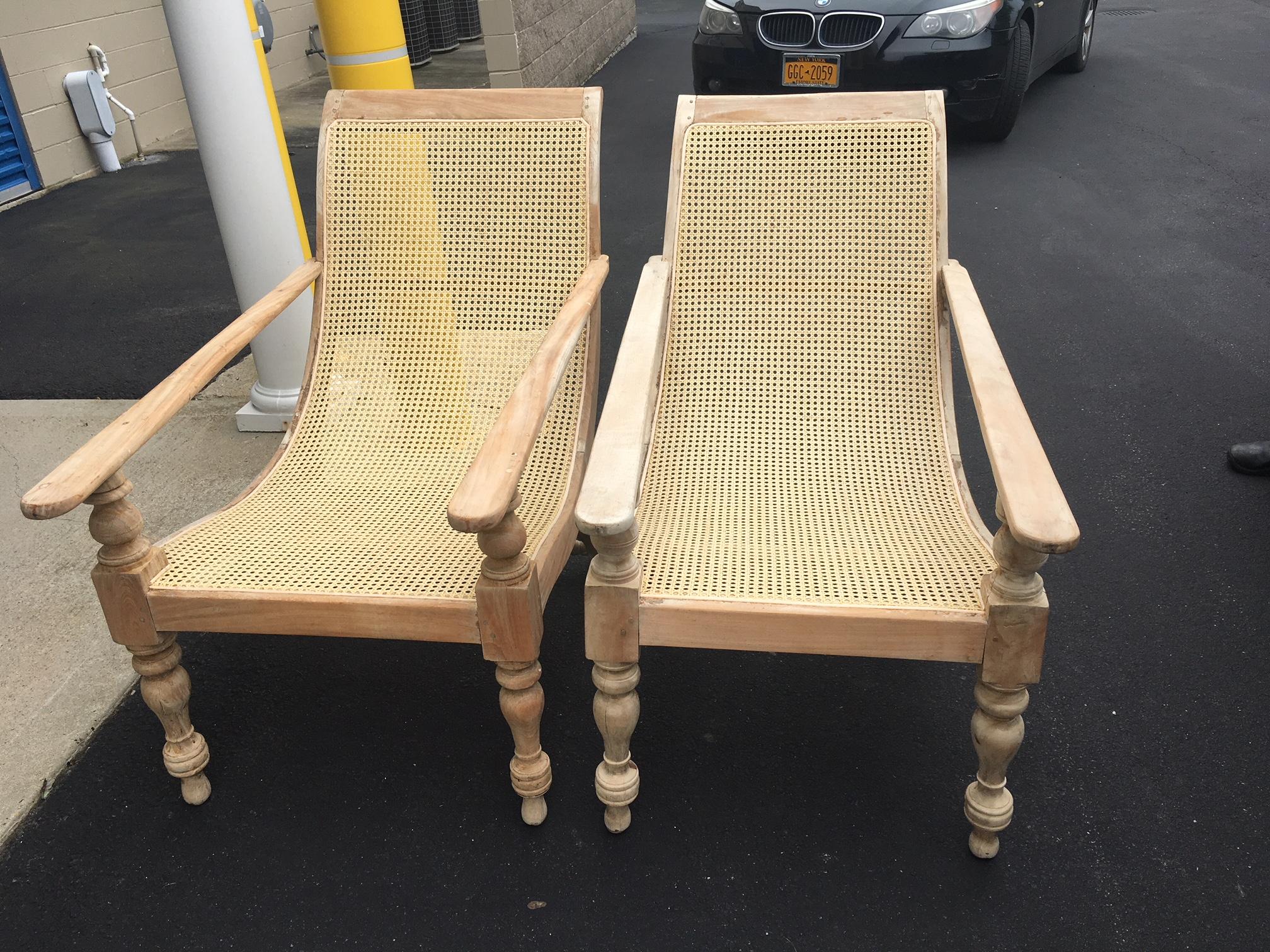 Pair of Dutch Colonial Solid Satinwood Caned Sling Back Planters Chairs, 1850 5