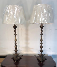 Pair of Dutch Colonial Style Bronze Lamps, Early 20th Century