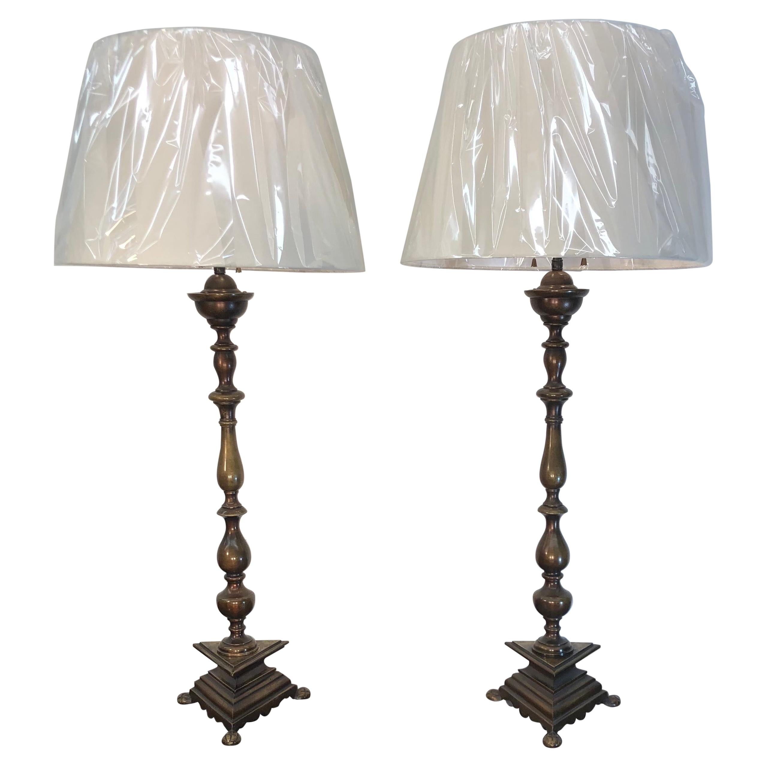 Pair of Dutch Colonial Style Bronze Lamps, Early 20th Century For Sale