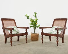 Pair of Dutch Colonial Style Mahogany Cane Plantation Chairs