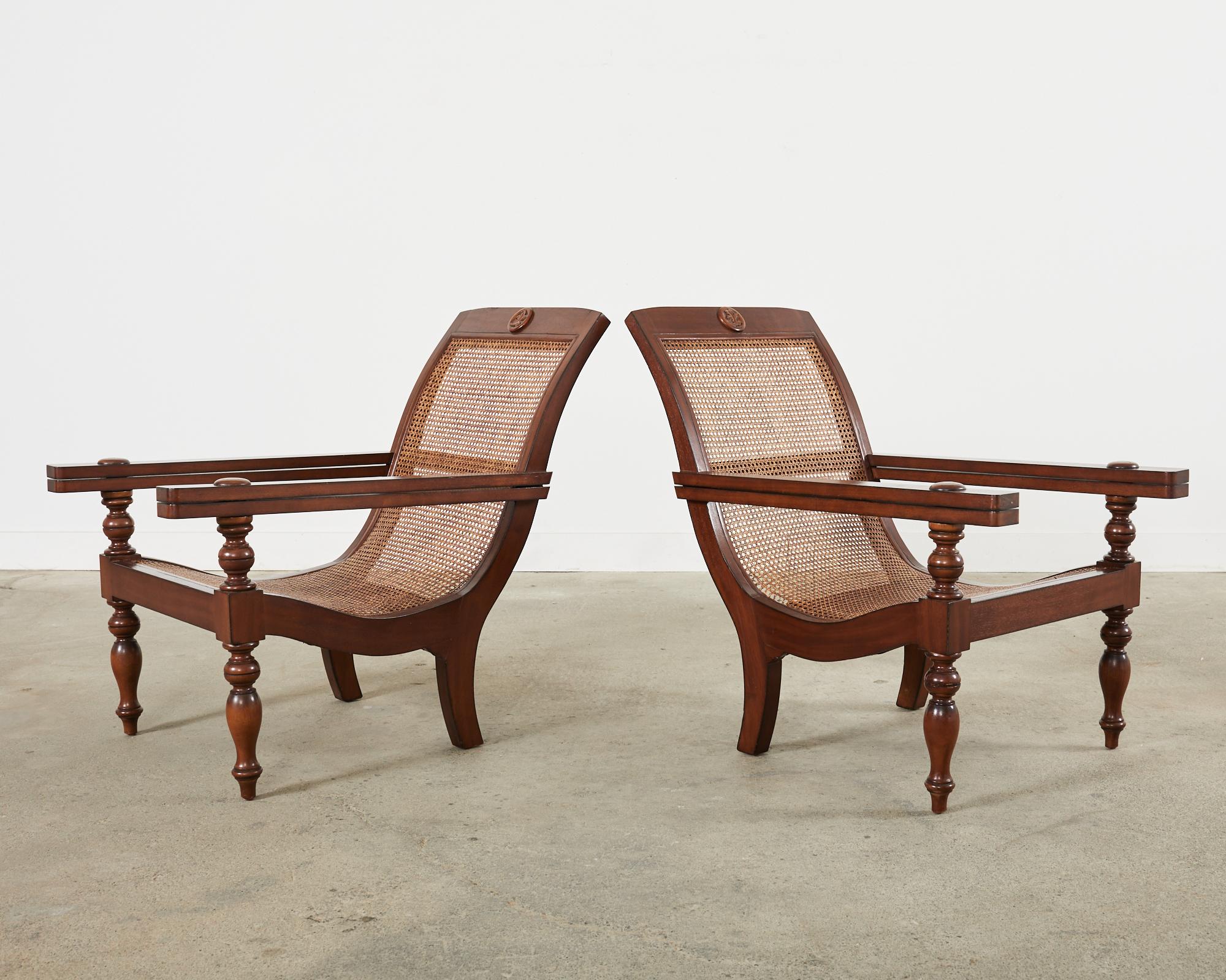 Indonesian Pair of Dutch Colonial Style Mahogany Cane Plantation Chairs