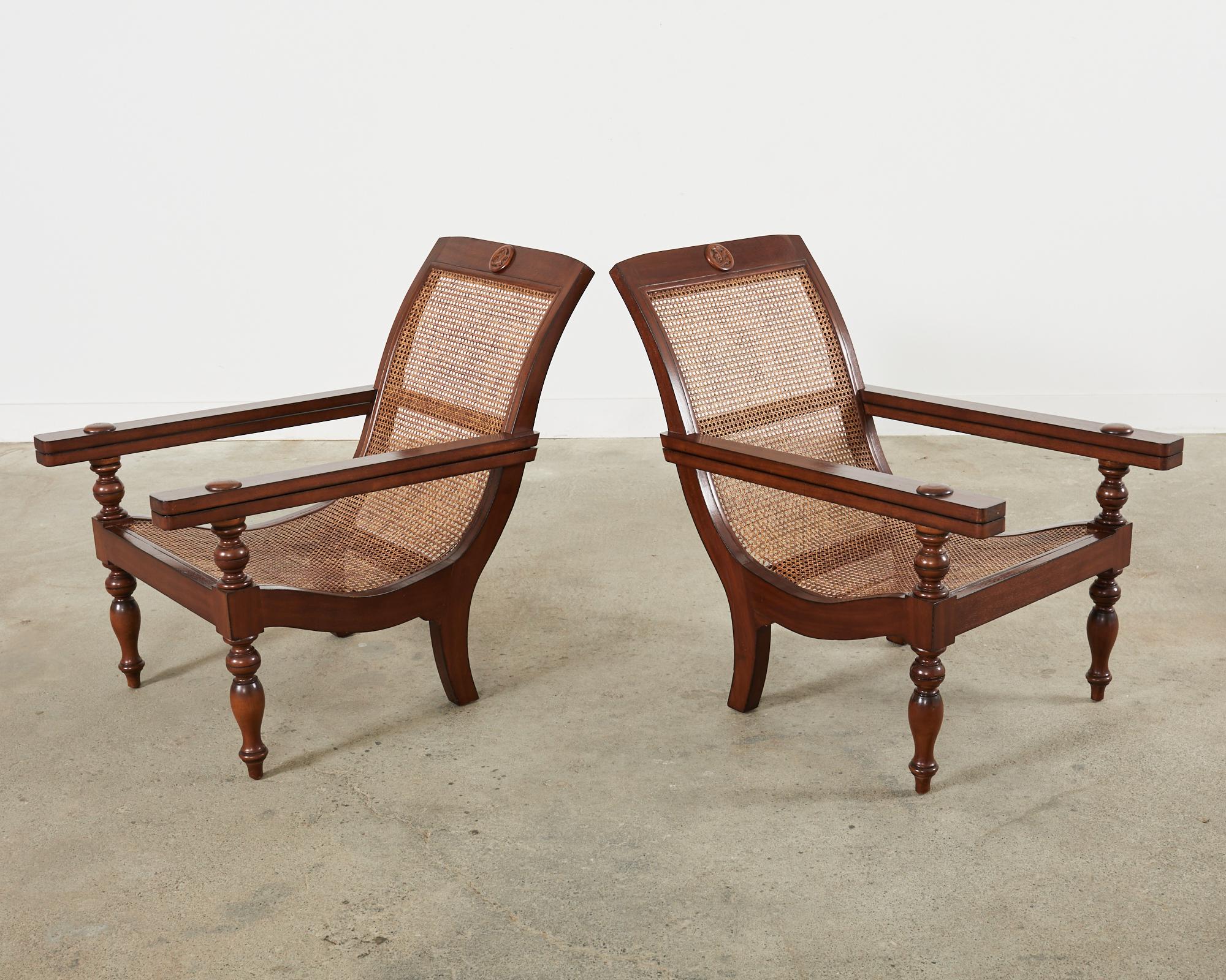 20th Century Pair of Dutch Colonial Style Mahogany Cane Plantation Chairs