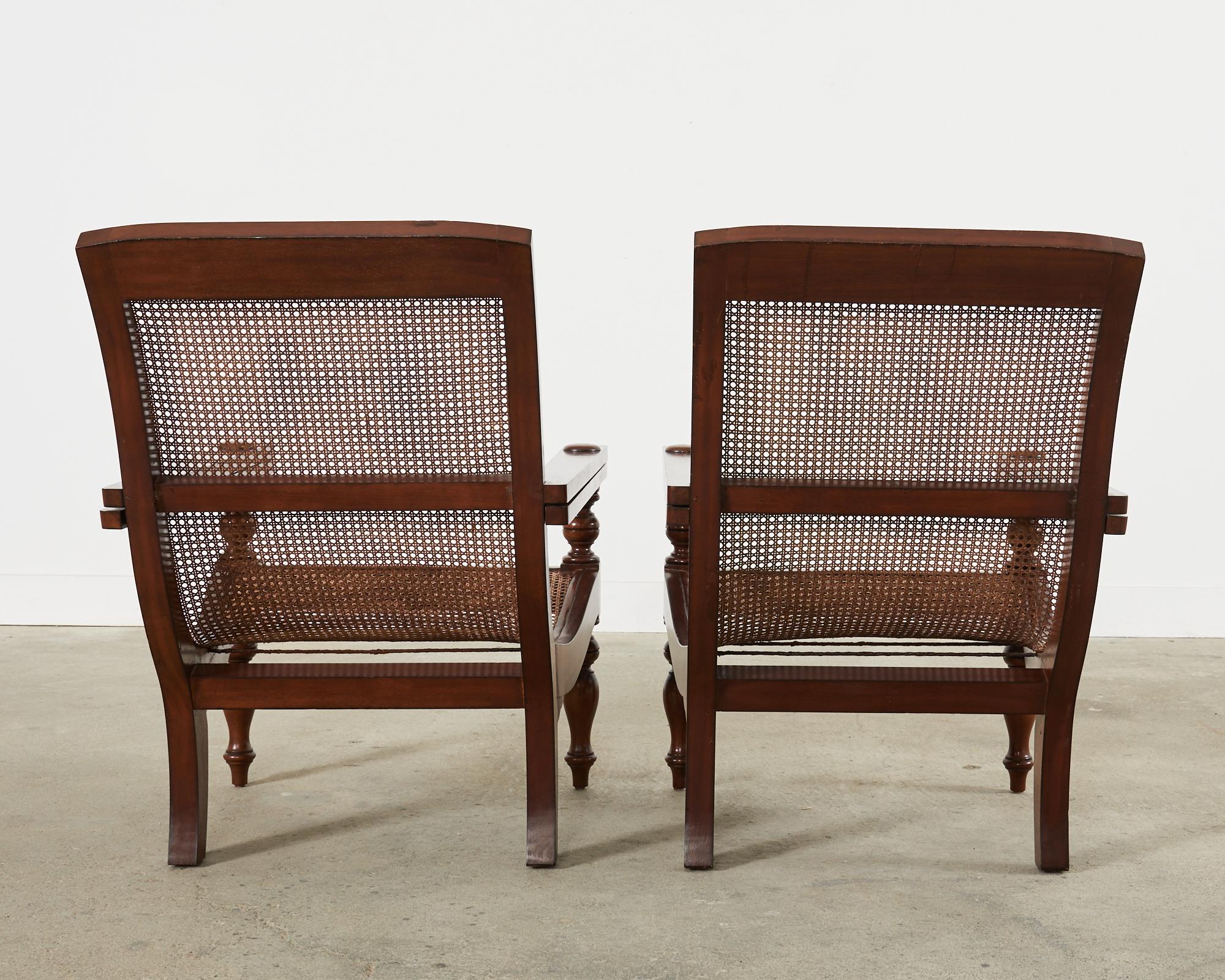 Pair of Dutch Colonial Style Mahogany Cane Plantation Chairs 3