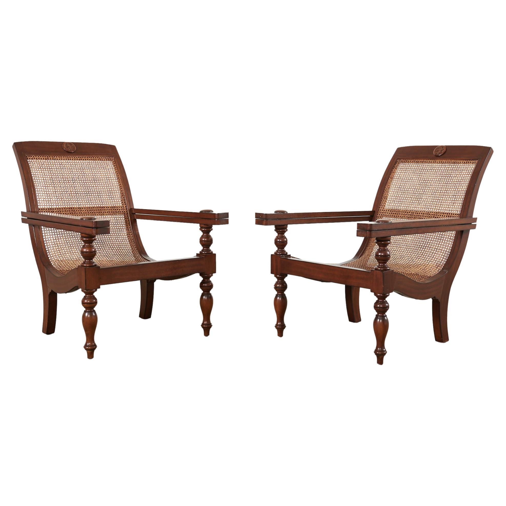 Pair of Dutch Colonial Style Mahogany Cane Plantation Chairs