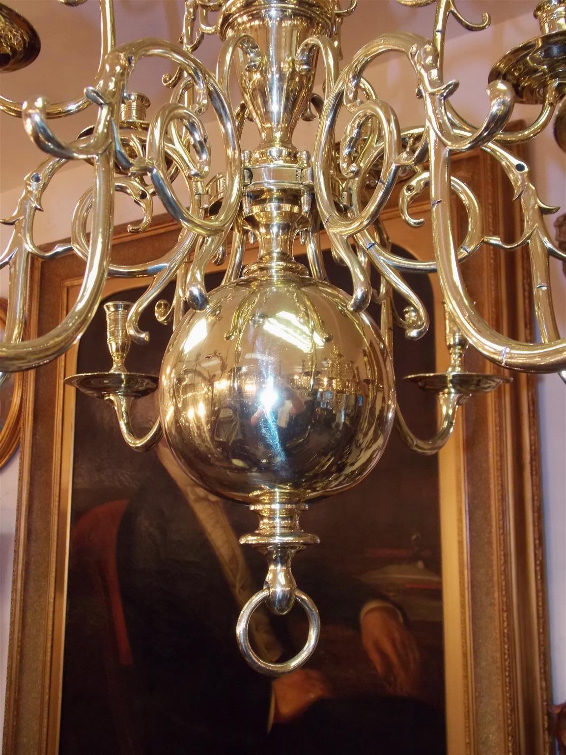 Pair of Dutch Colonial Two-Tiered Bulbous and Scrolled Chandeliers, Circa 1750 5