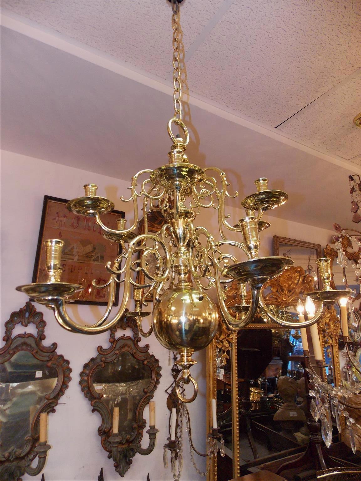 Pair of Dutch Colonial Two-Tiered Bulbous and Scrolled Chandeliers, Circa 1750 1
