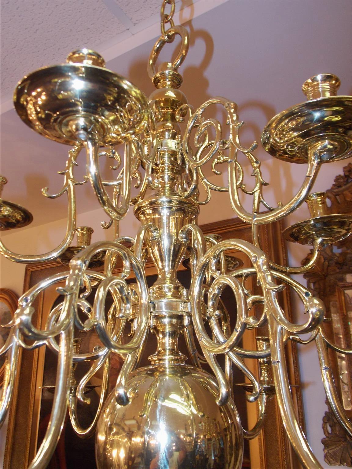 Pair of Dutch Colonial Two-Tiered Bulbous and Scrolled Chandeliers, Circa 1750 3
