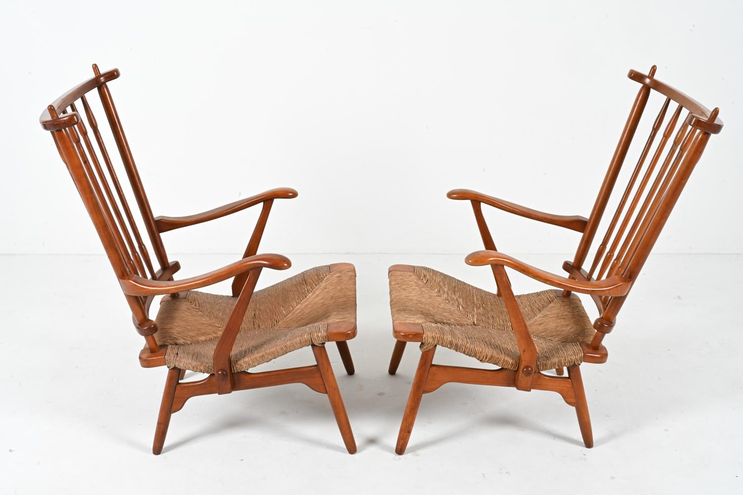 Paire de fauteuils hollandais De Ster Gelderland en hêtre et jonc de mer, vers les années 1950 7