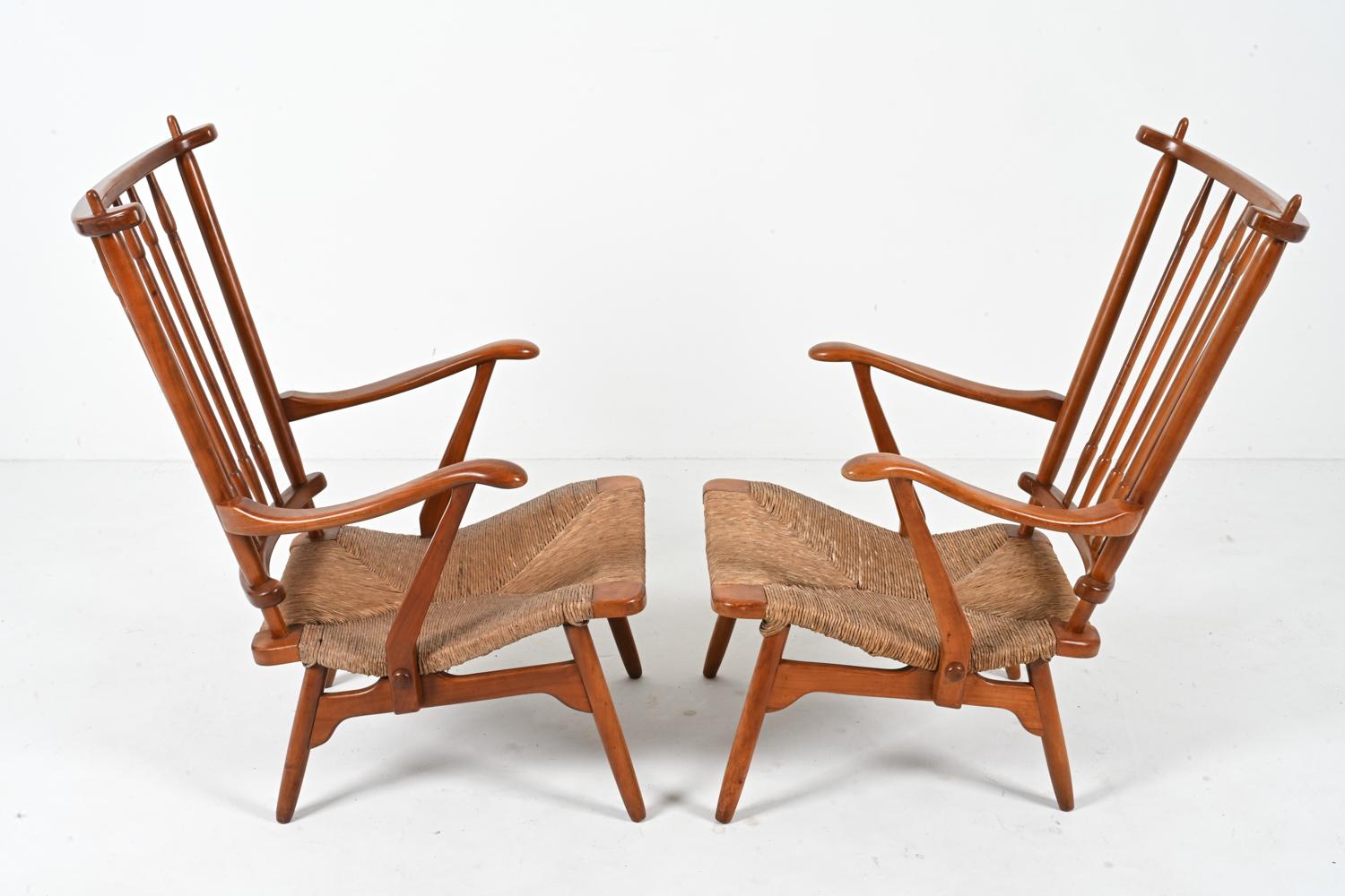 Pair of Dutch De Ster Gelderland Armchairs in Beech & Seagrass, c. 1950's For Sale 9