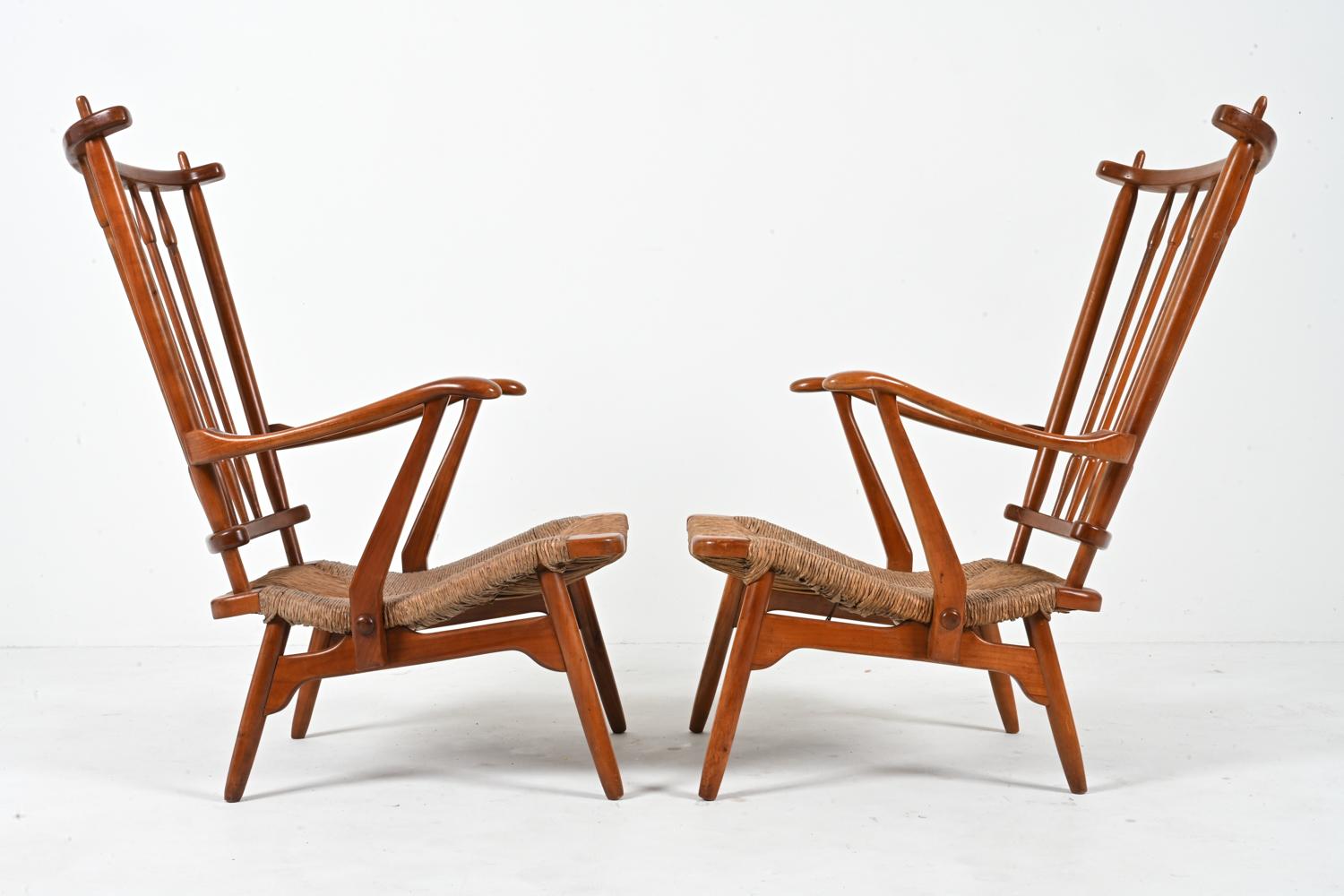 Pair of Dutch De Ster Gelderland Armchairs in Beech & Seagrass, c. 1950's For Sale 10