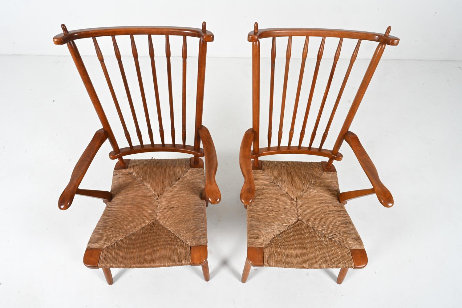 Pair of Dutch De Ster Gelderland Armchairs in Beech & Seagrass, c. 1950's In Good Condition For Sale In Norwalk, CT