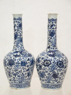 Pair of Dutch Delft Blue and White Bottle Vases