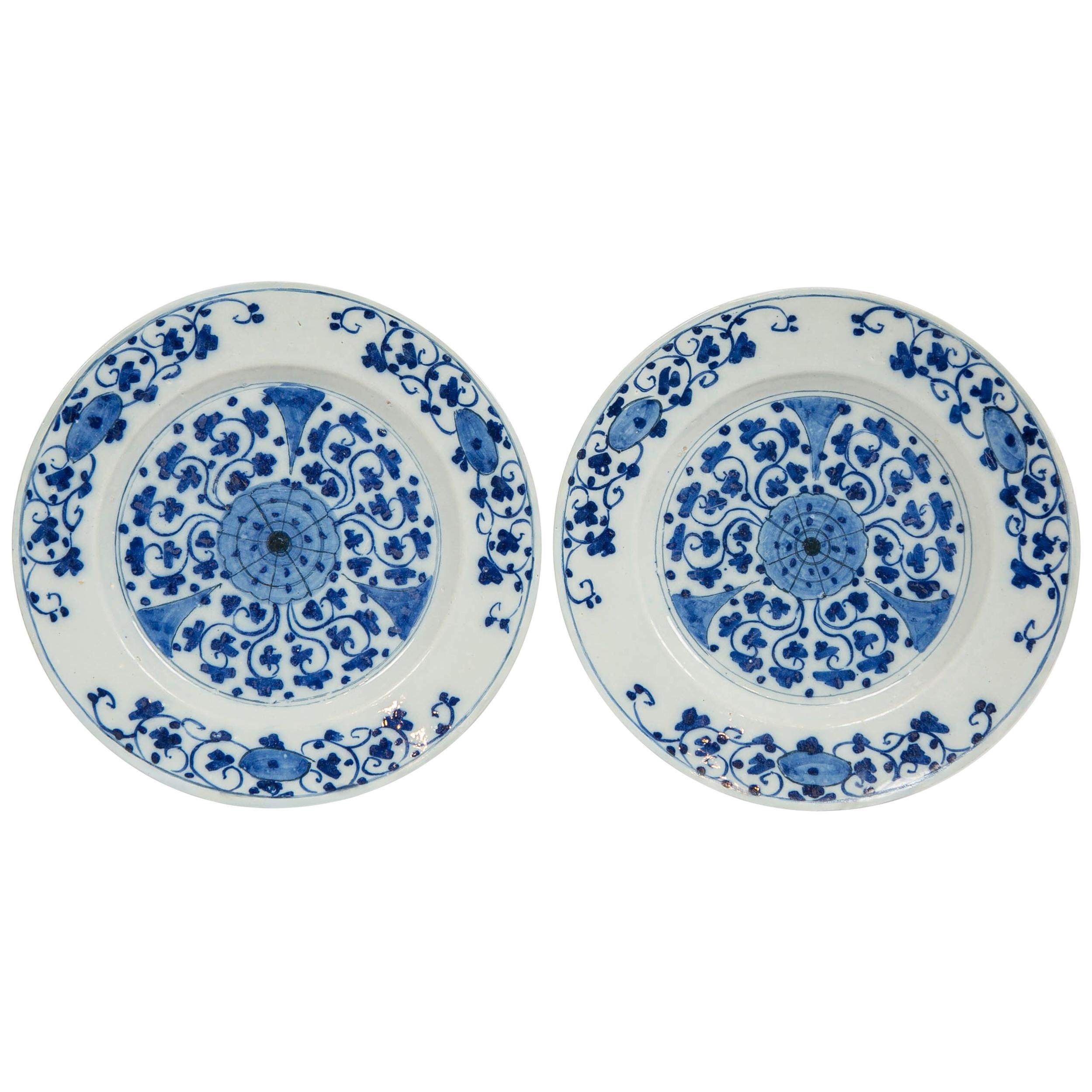 Pair of Dutch Delft Blue and White Delft Chargers Made circa 1770