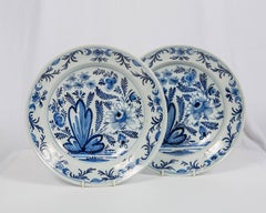 Pair of Dutch Delft Blue and White Chargers Made circa 1800
