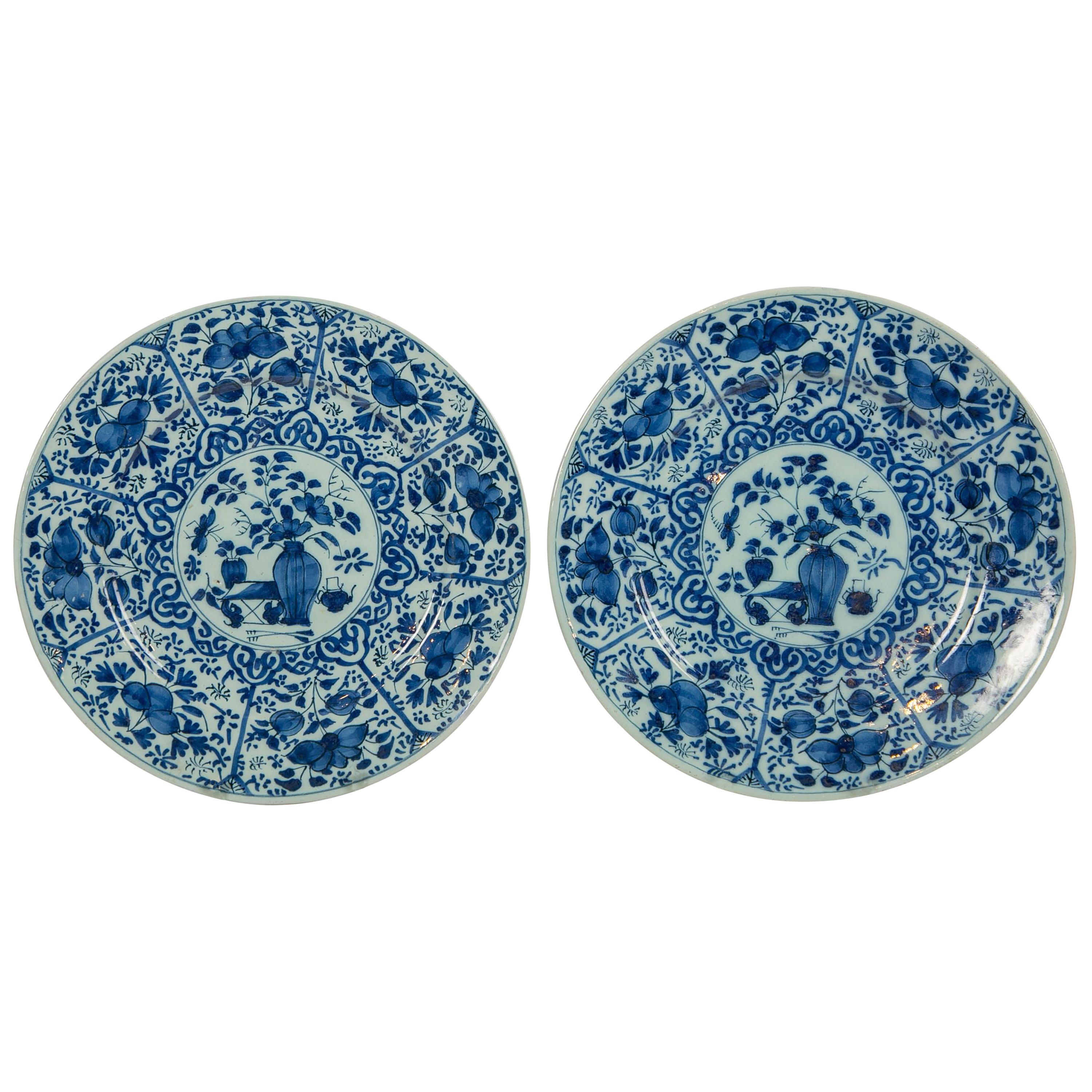 Pair of Dutch Delft Blue and White Pancake Plates Made 1705-1725
