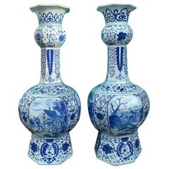 Pair of Dutch Delft Blue and White Vases, Marked, circa 1686-1701