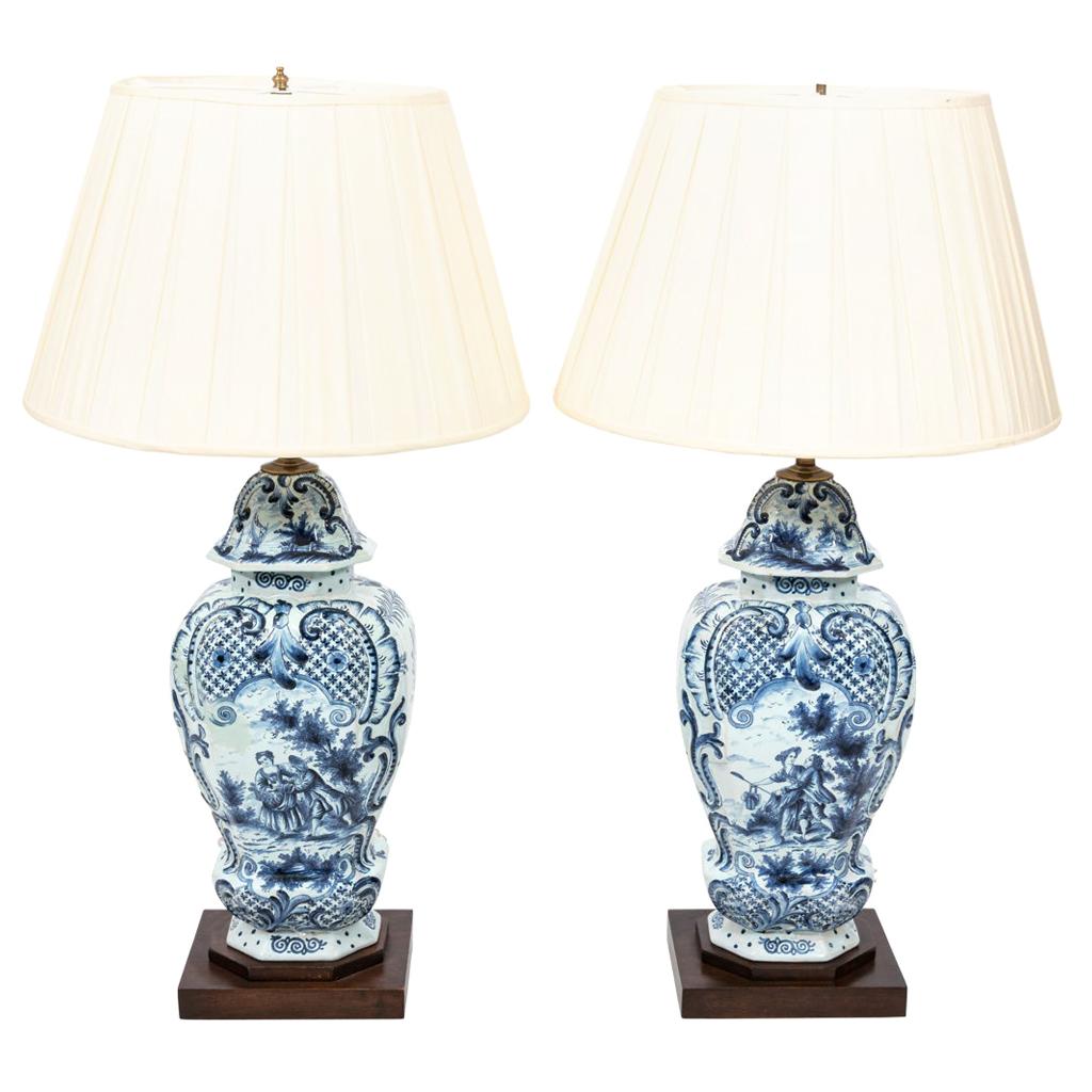 Pair of Dutch Delft Painted Lamps