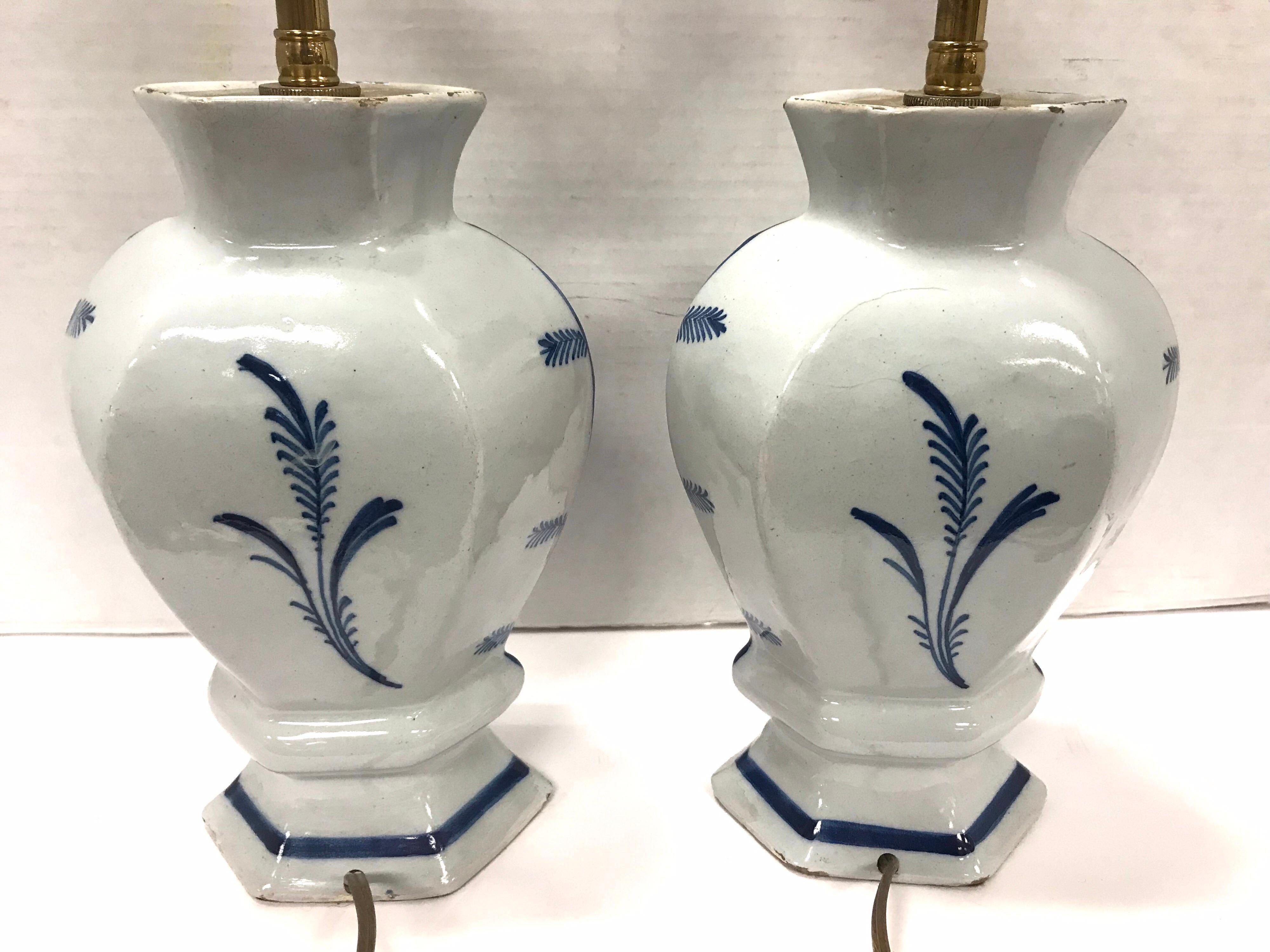 Pair of Dutch Delft Style Blue and White Vase Table Lamps 2