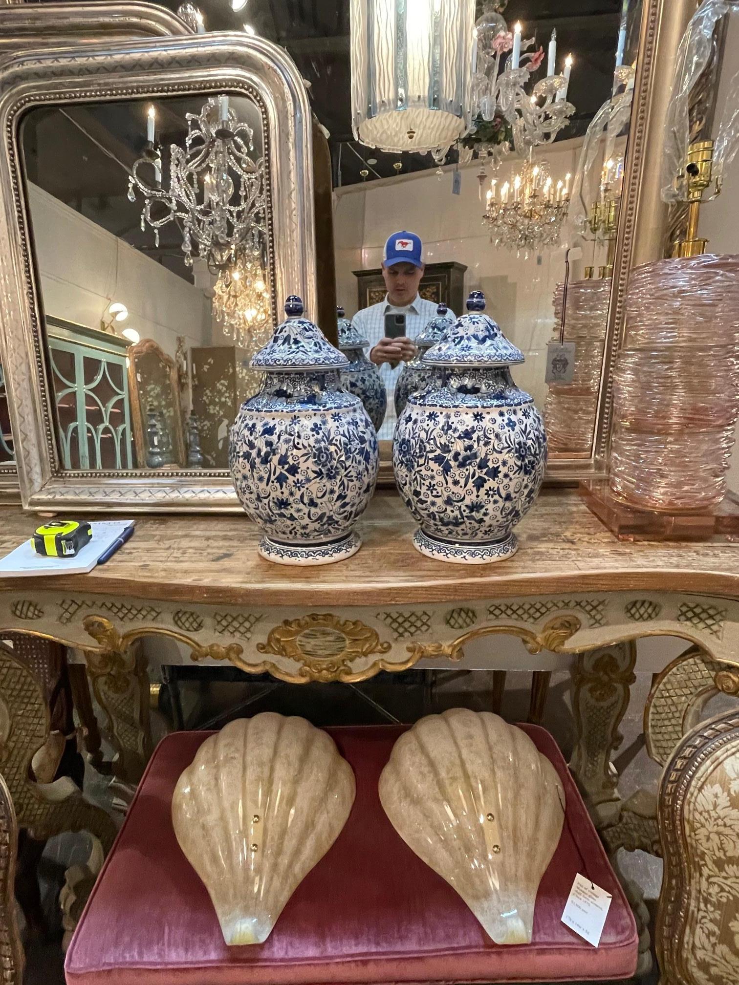 Pair of Dutch Delft Style Covered Jars In Good Condition For Sale In Dallas, TX