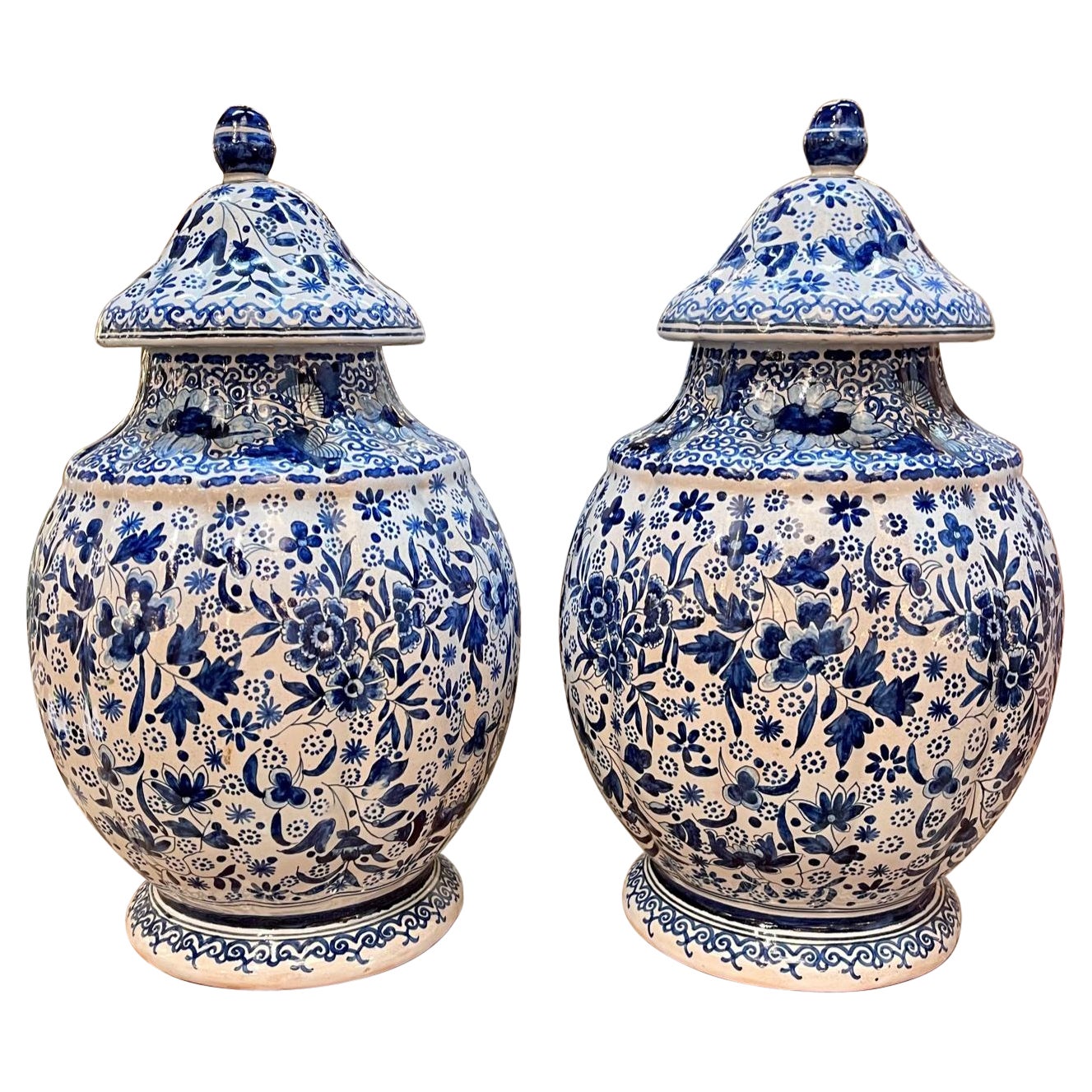 Pareja de Tarros Cubiertos Estilo Delft Holandés en venta