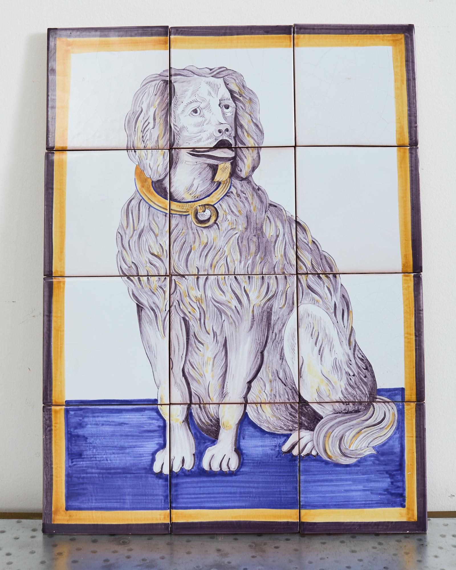 Pair of Dutch Delft Tile Panels of a Cat and Dog For Sale 3