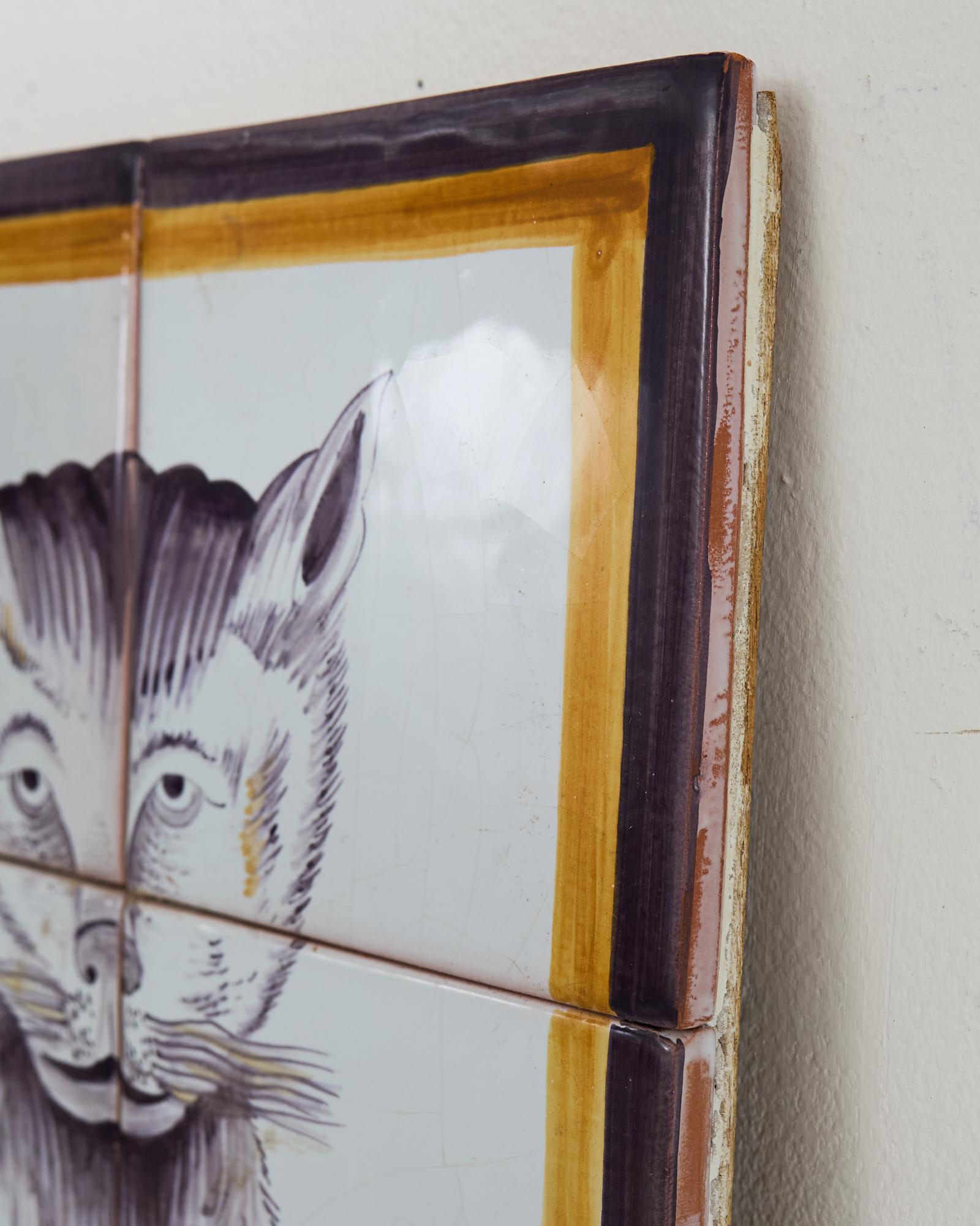 Pair of Dutch Delft Tile Panels of a Cat and Dog For Sale 8