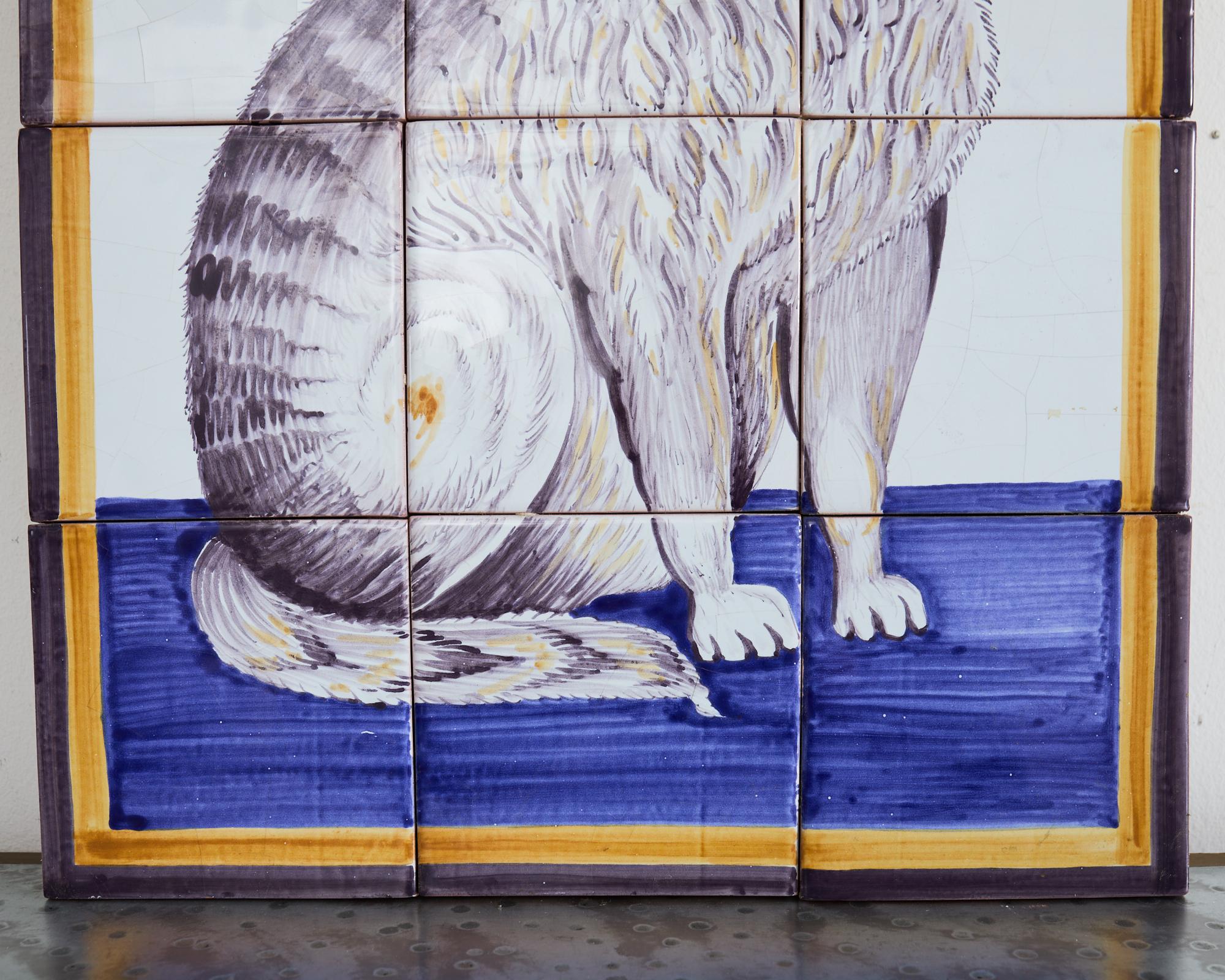 Ceramic Pair of Dutch Delft Tile Panels of a Cat and Dog For Sale