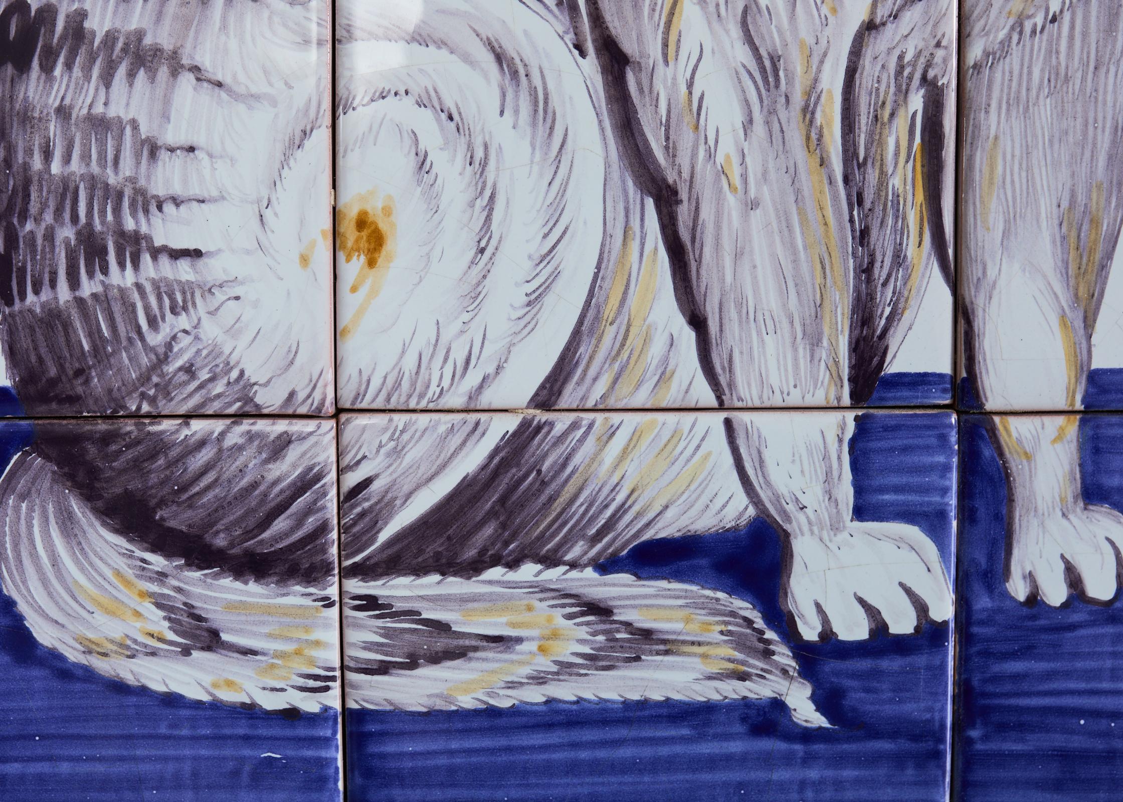 Pair of Dutch Delft Tile Panels of a Cat and Dog For Sale 2