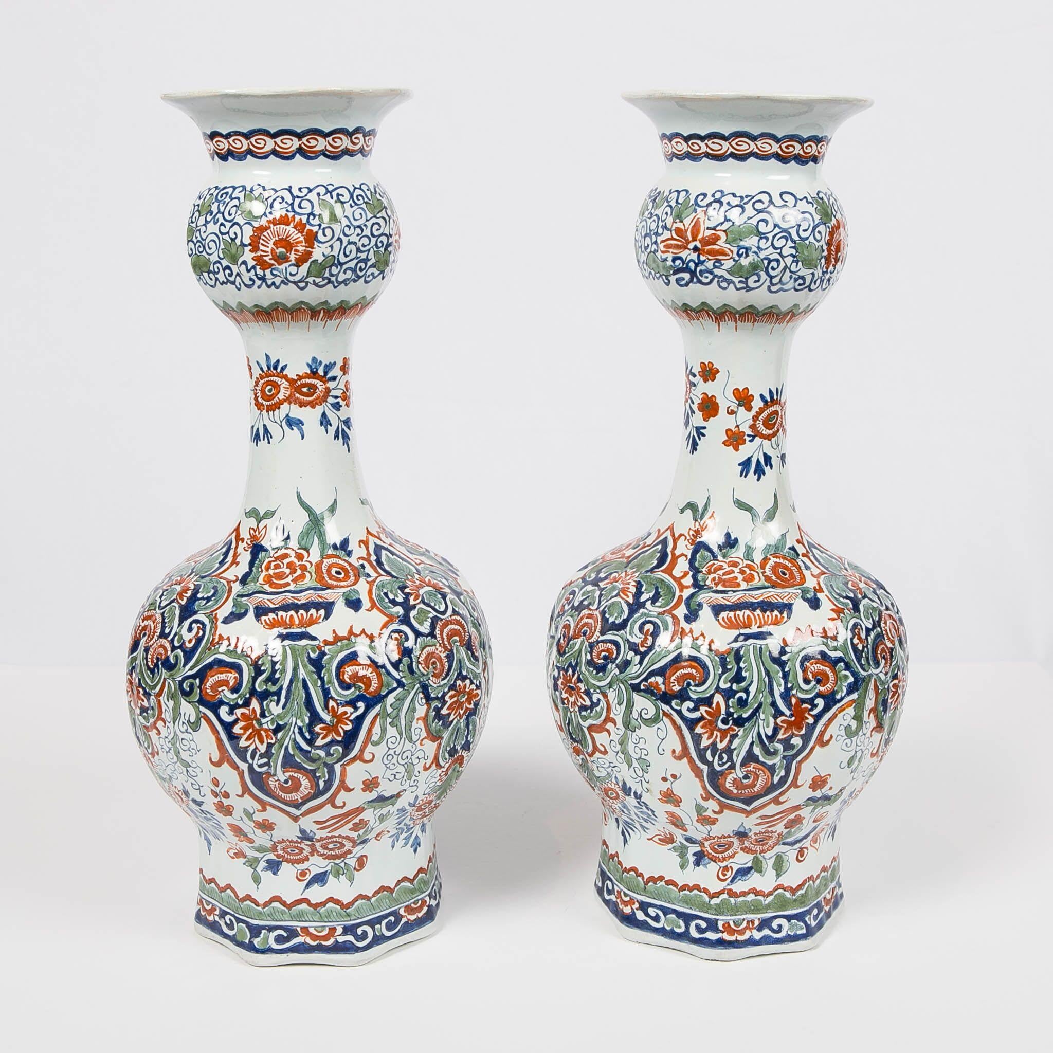 We are pleased to offer this pair of Dutch delft vases painted in the Cashmere palette.
Made circa 1870 the vases are a nice size, 14.5