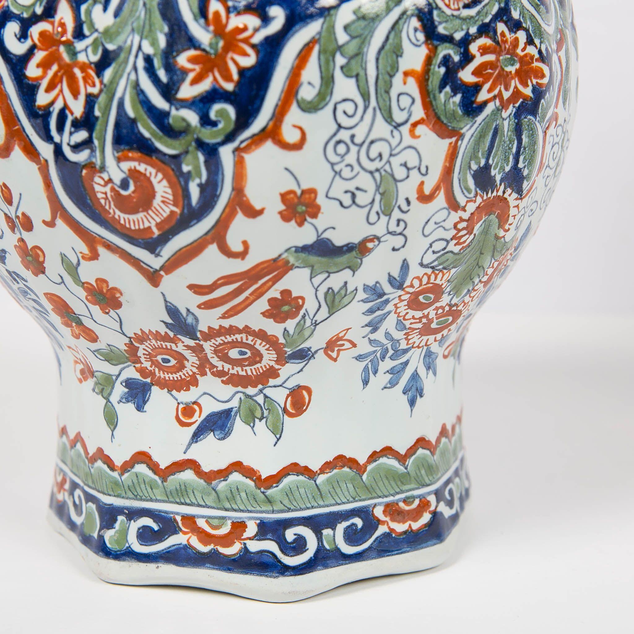 19th Century Pair of Dutch Delft Vases Painted in the Cashmere Palette Made circa 1870