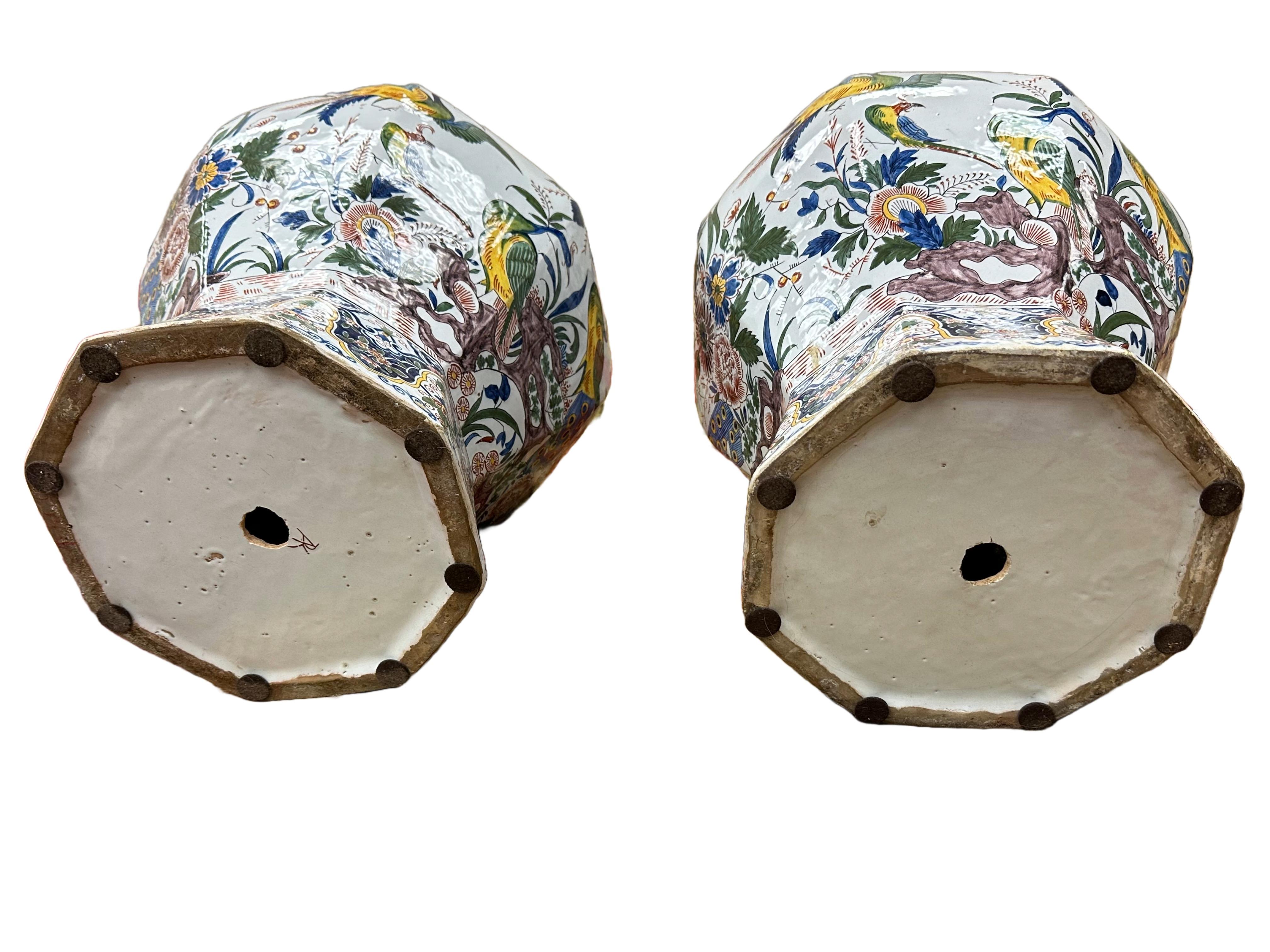Pair of Dutch Delftware Polychrome Glazed Porcelain Vases In Good Condition For Sale In Dallas, TX