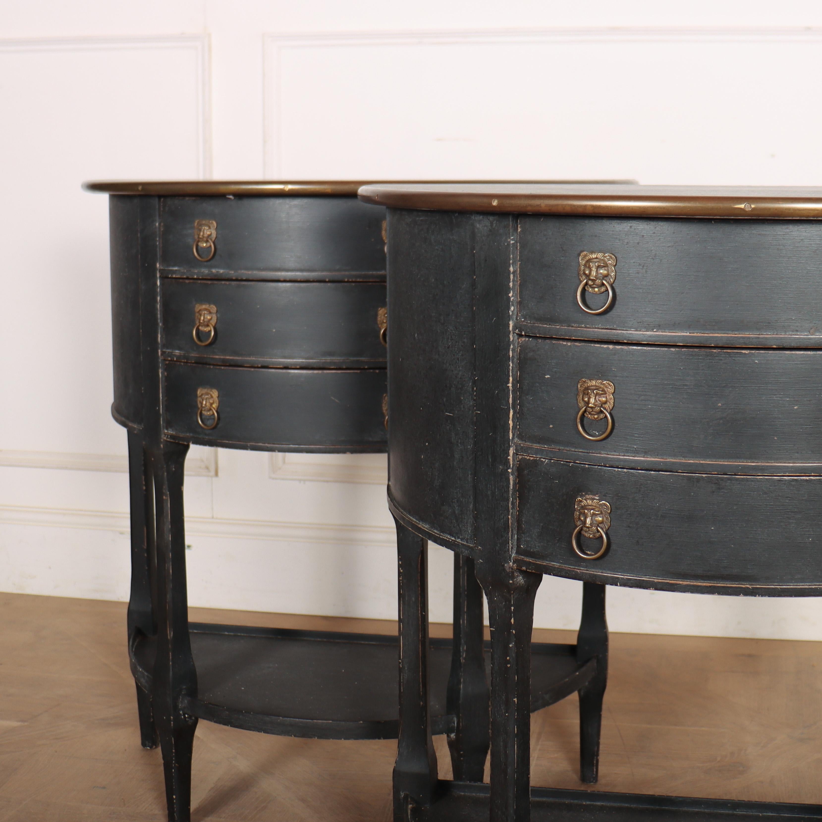 Painted Pair of Dutch Demi-Lune Bedside Tables / Console Tables For Sale