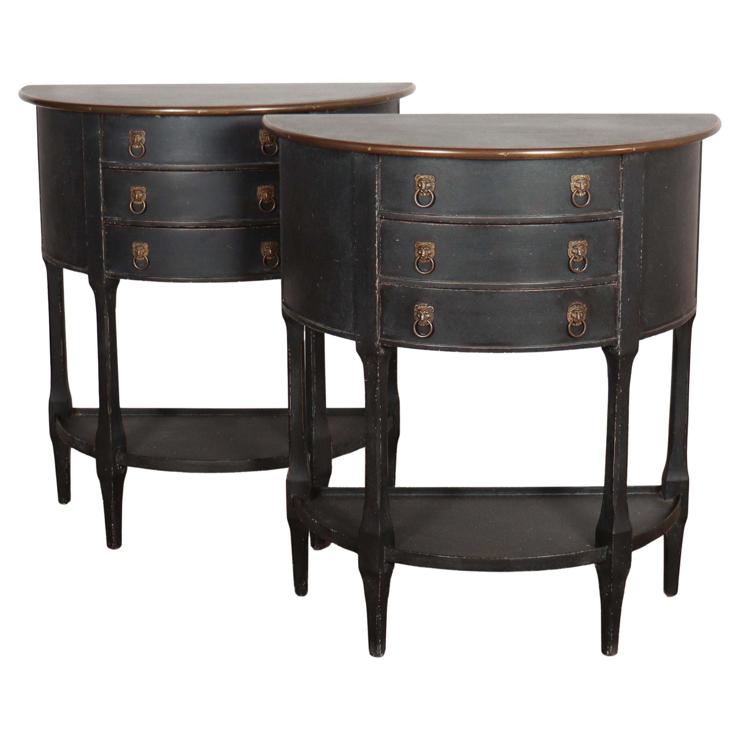 Pair of Dutch Demi-Lune Bedside Tables / Console Tables For Sale