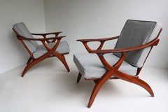 Pair of Dutch design lounge chairs by de ster Gelderland 1950 teak mid-century