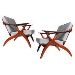 Coppia di sedie da salotto di design olandese di De Ster Gelderland 1950 in teak della metà del secolo scorso