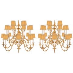 Antique Pair of Dutch Early 19th Century Ormolu Chandeliers