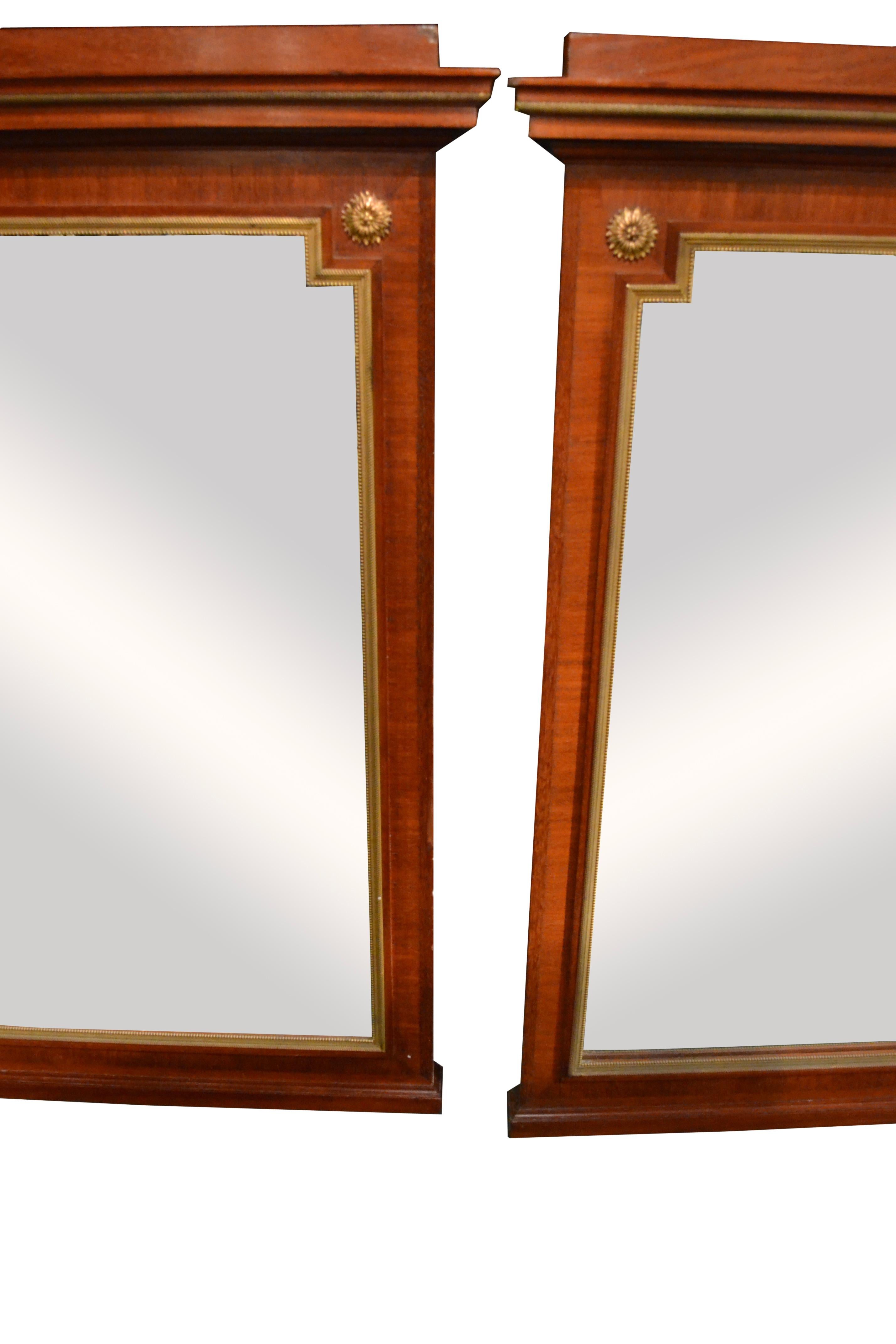 Pair of Dutch Empire Stained Wood, Gilt Bronze and Beveled Glass Mirrors In Good Condition For Sale In Vancouver, British Columbia