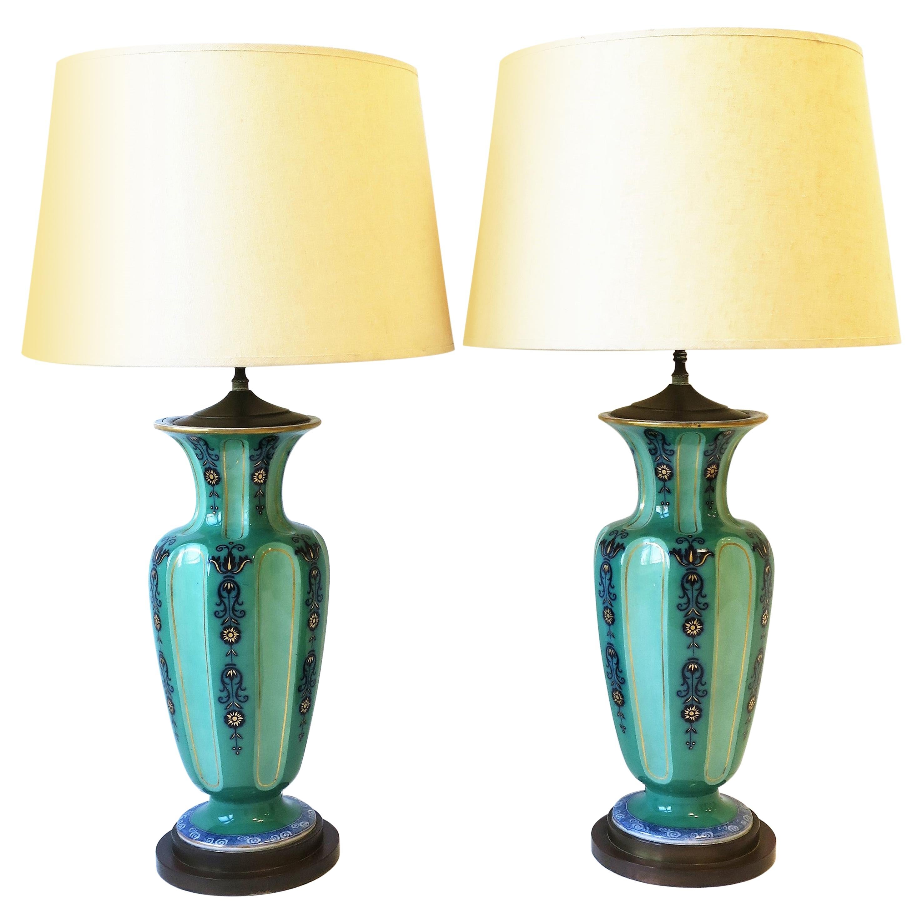 Dutch Blue White Green Porcelain Table Lamps Ginger Jar Style, circa 1930s