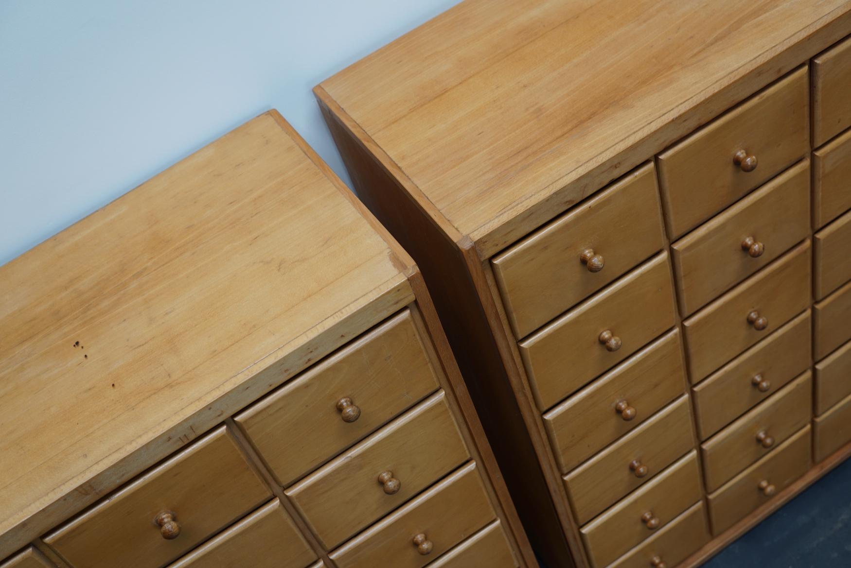 Pair of Dutch Industrial Beech Apothecary Cabines, Mid-20th Century 9