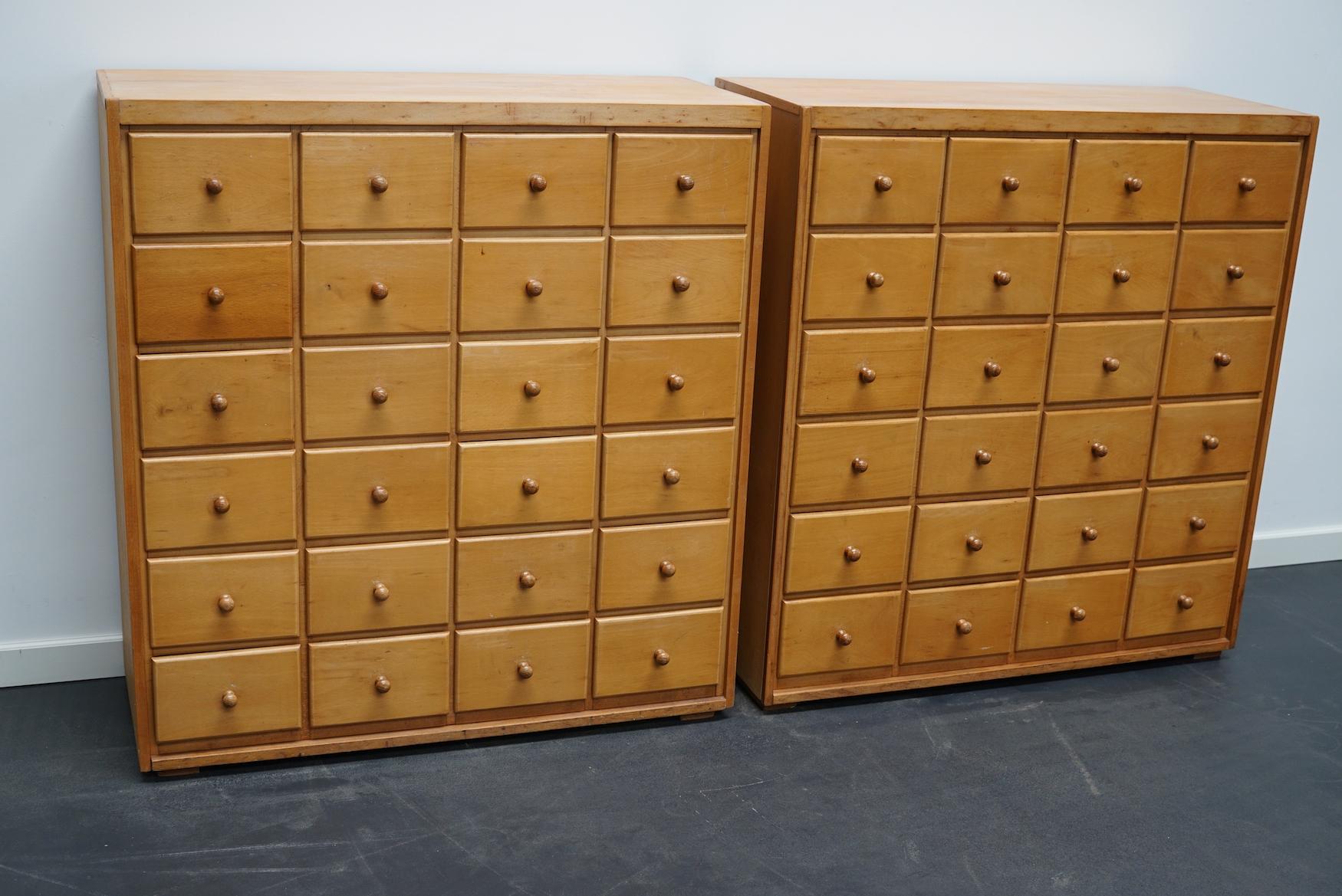 Pair of Dutch Industrial Beech Apothecary Cabines, Mid-20th Century 1