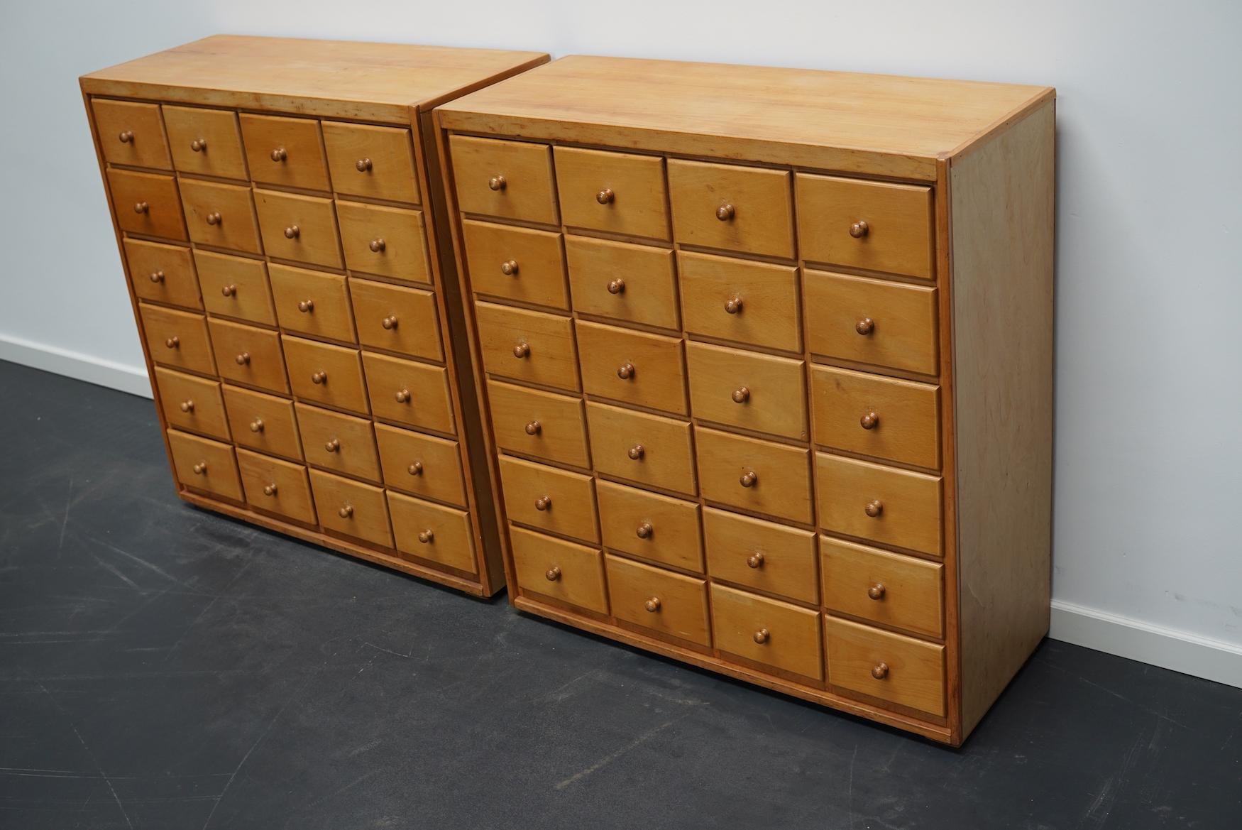 Pair of Dutch Industrial Beech Apothecary Cabines, Mid-20th Century 2