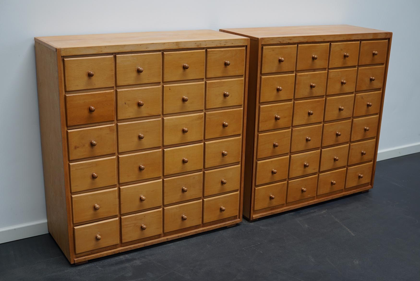 Pair of Dutch Industrial Beech Apothecary Cabines, Mid-20th Century 3