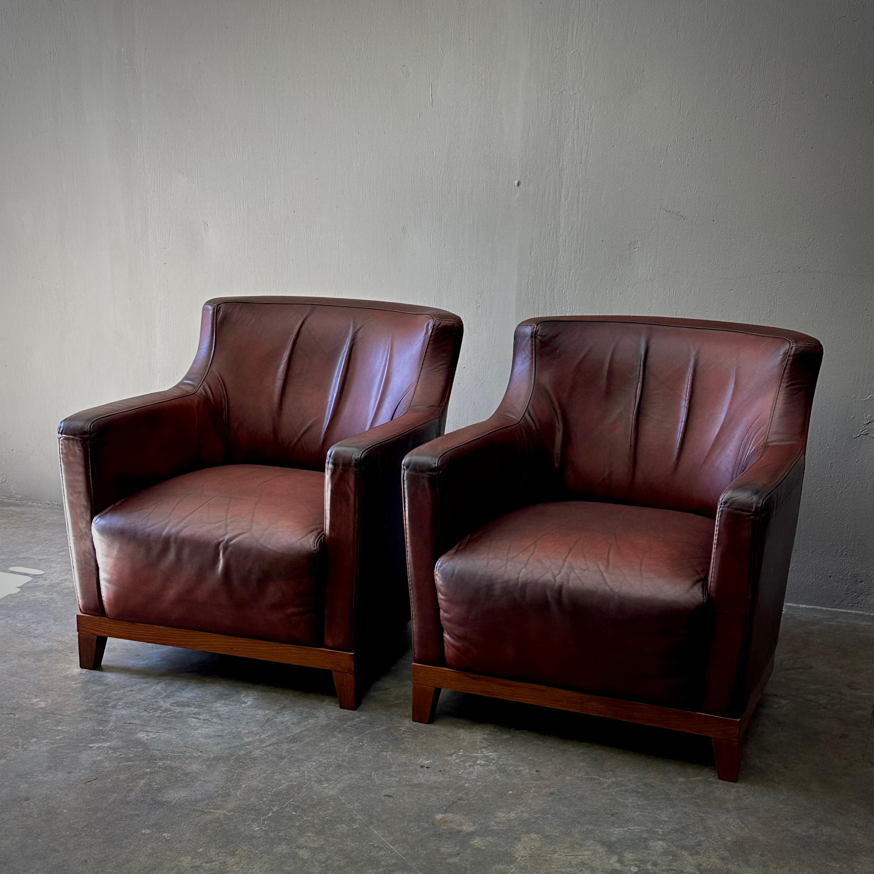 Pair of Dutch Leather Armchairs In Good Condition For Sale In Los Angeles, CA