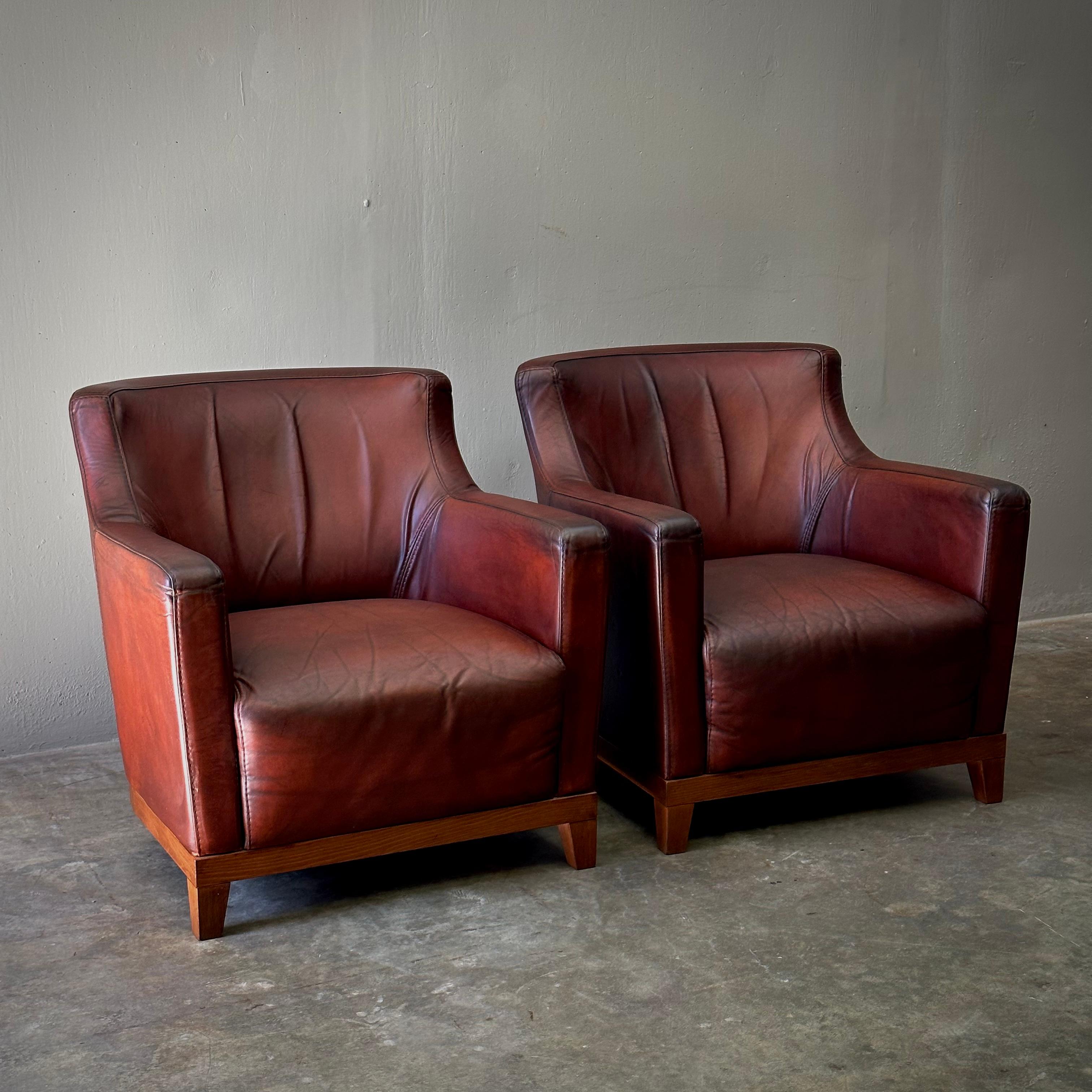 Late 20th Century Pair of Dutch Leather Armchairs For Sale