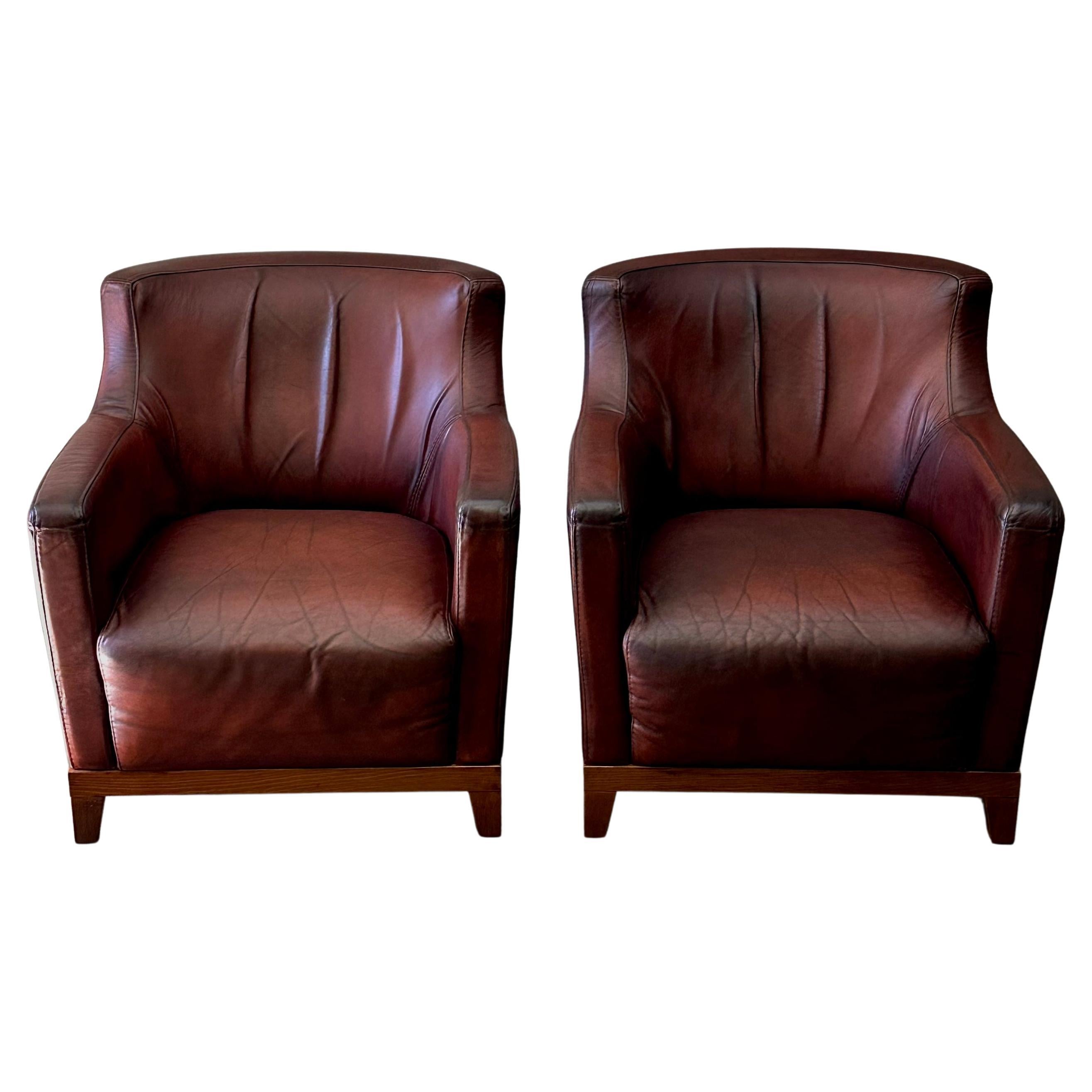Pair of Dutch Leather Armchairs For Sale