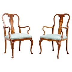 Pair Of Dutch Marquetry Shepherds Crook Armchairs for Restoration