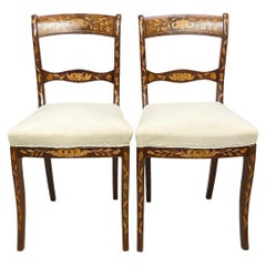 Pair of Dutch Marquetry Walnut with Satinwood Inlay Side Chairs, 19th Century