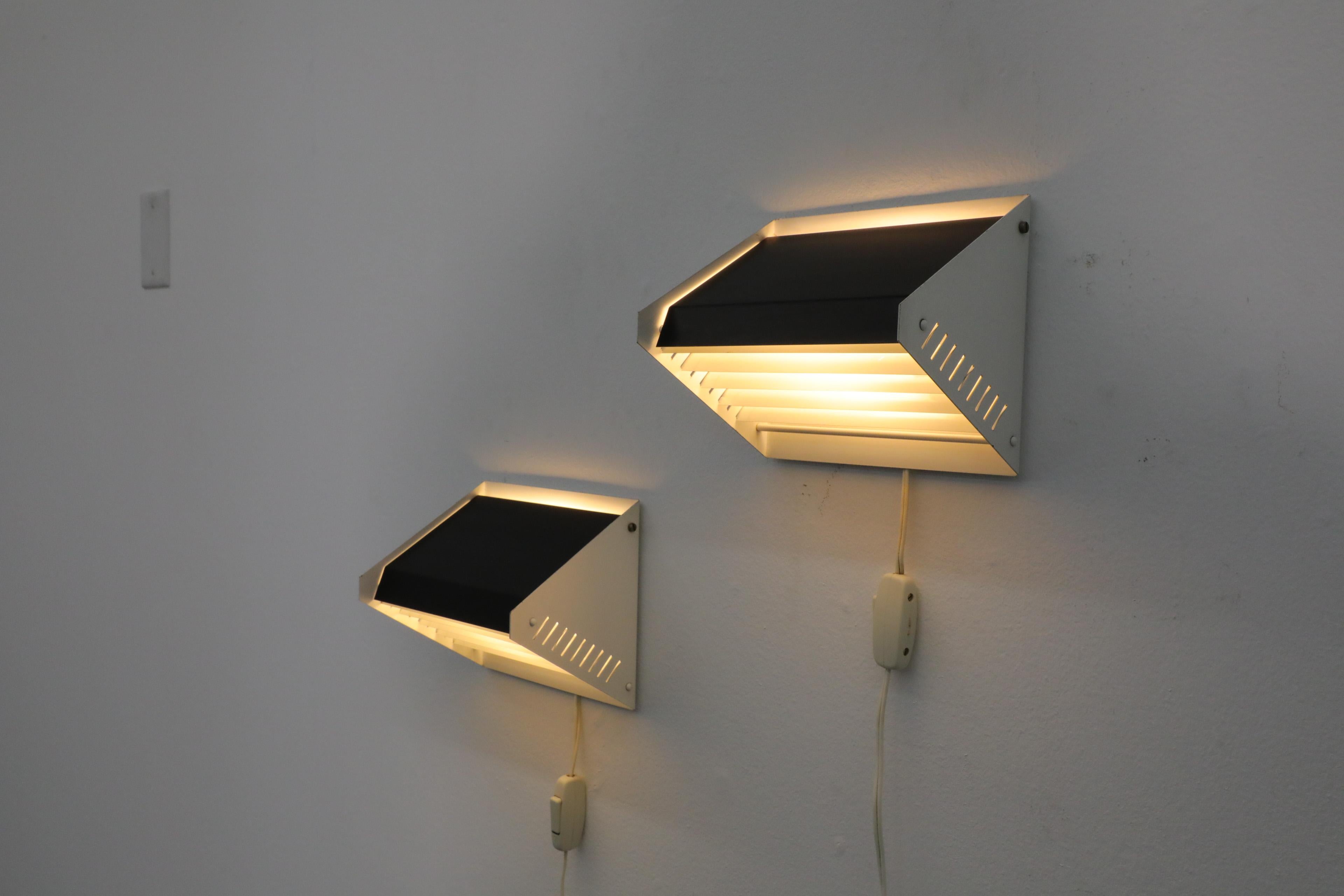Pair of Dutch Mid-Century Black and White Enameled Wall Sconces For Sale 1